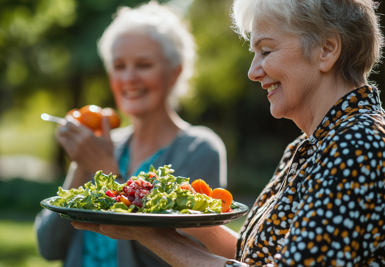 Старша жінка з органічними продуктами